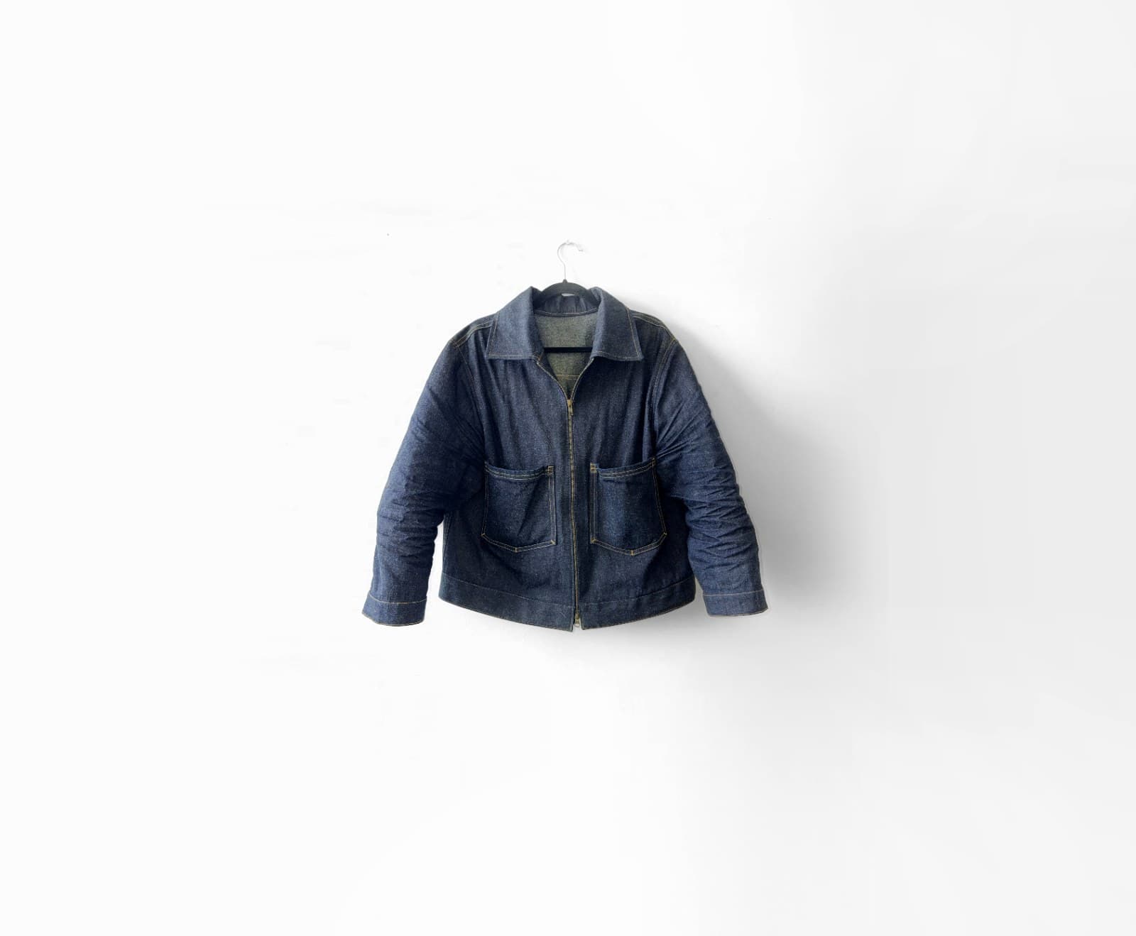 Men’s Work Coat, 12 oz. indigo selvage, on the hanger